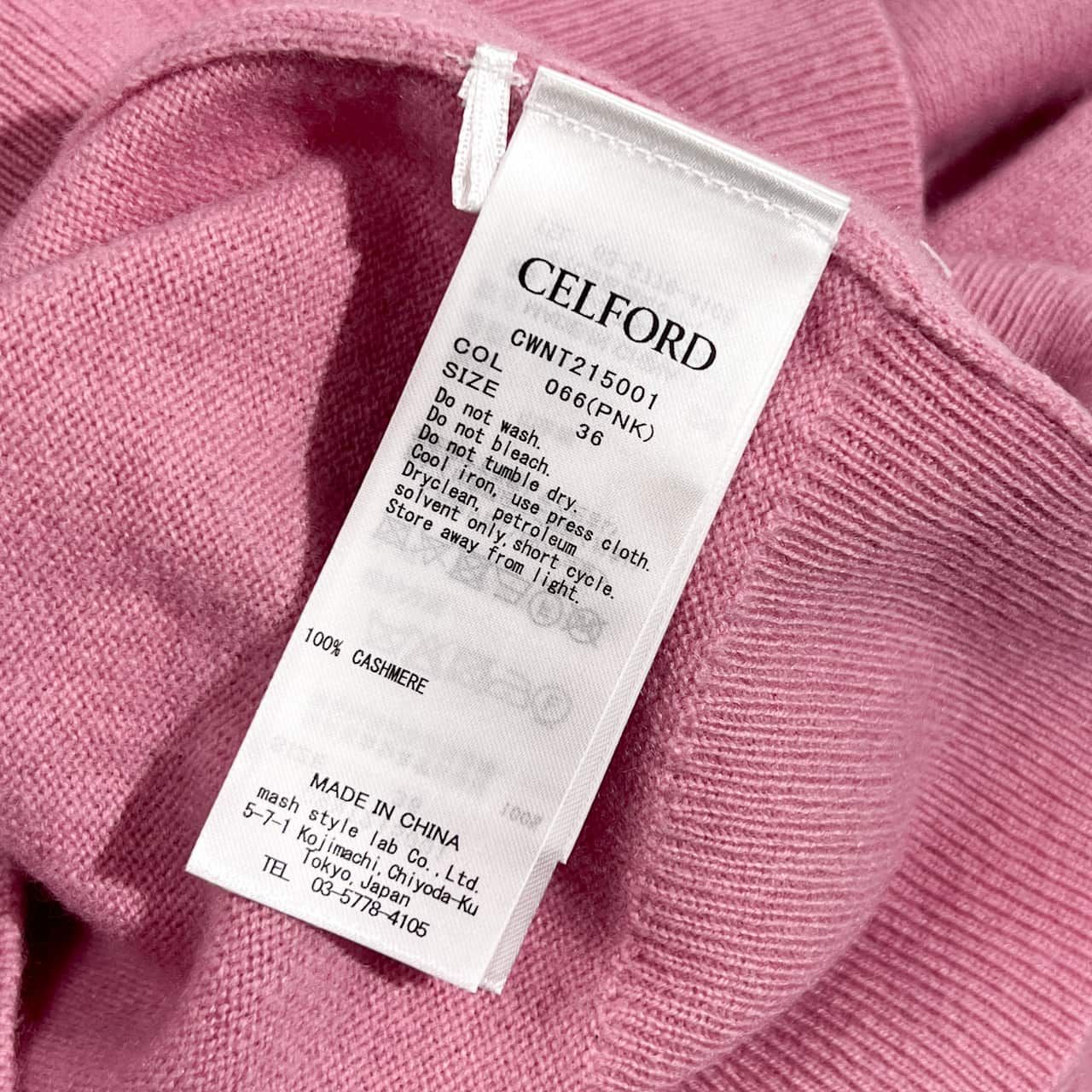 カシミヤ100% CELFORD セルフォード 肩開き ニット セーター 36/ピンク