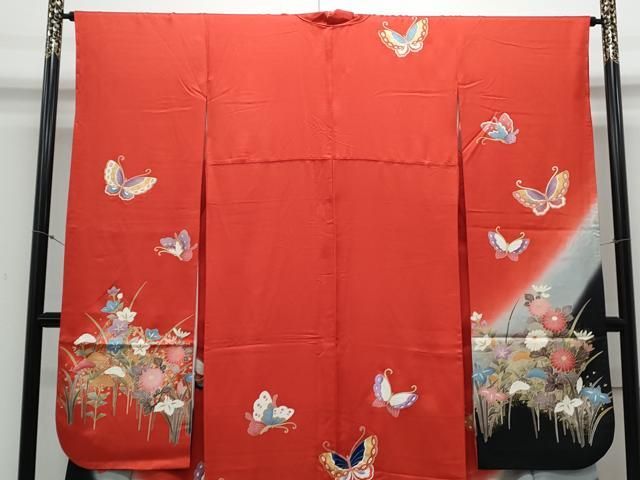 平和屋着物▽豪華振袖 絞り 花蝶文 暈し染め 金銀彩 正絹 逸品