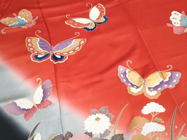 平和屋着物▽豪華振袖 絞り 花蝶文 暈し染め 金銀彩 正絹 逸品