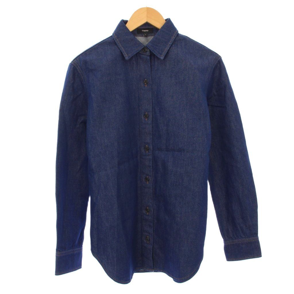【中古】セオリー リラックスデニムBFシャツD TS ブラウス 長袖 レギュラーカラー 無地 ワンカラー P インディゴ セオリー Theory 25SS RELAXED DENIM BF SHIRT D TS リラックスデニム