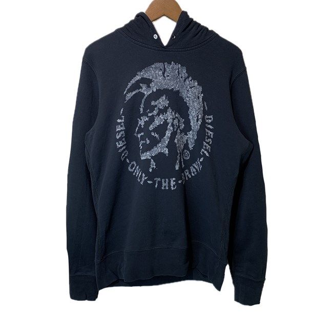 DIESEL　パーカー　フーディ　プルオーバー　裏毛　ダブルフード　プリントデザイン　古着