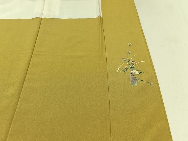 平和屋着物●上質な色無地　草花地紋　芥子色　正絹　逸品　AABD8729fy 平和屋着物○上質な色無地 草花地紋 芥子色 正絹 逸品 AABD8729fy 平和