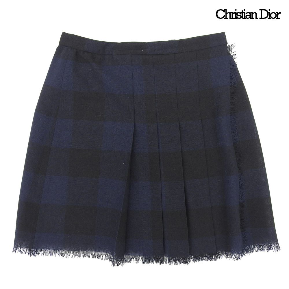 超 クリスチャンディオール Christian Dior 2018年商品 シャドーボーダー ウール ミニスカート 46 レディース