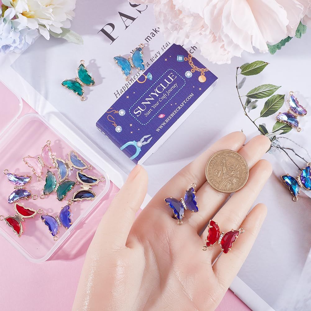 SUNNYCLUE 16個8色 22mm 蝶 チャーム キラキラ ラインストーン