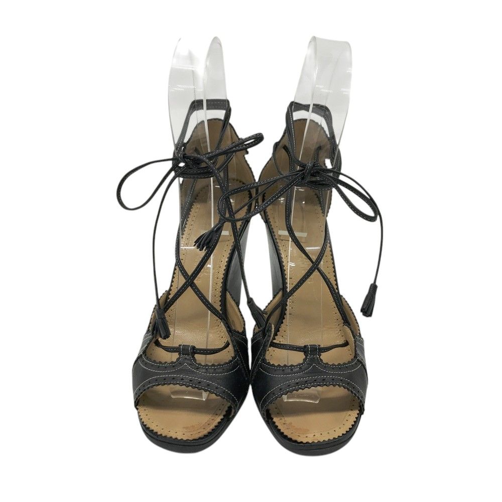 HERMES エルメス サンダル レザー ウェッジ ストラップ ブラック系 36