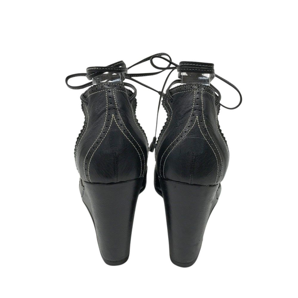 HERMES エルメス サンダル レザー ウェッジ ストラップ ブラック系 36