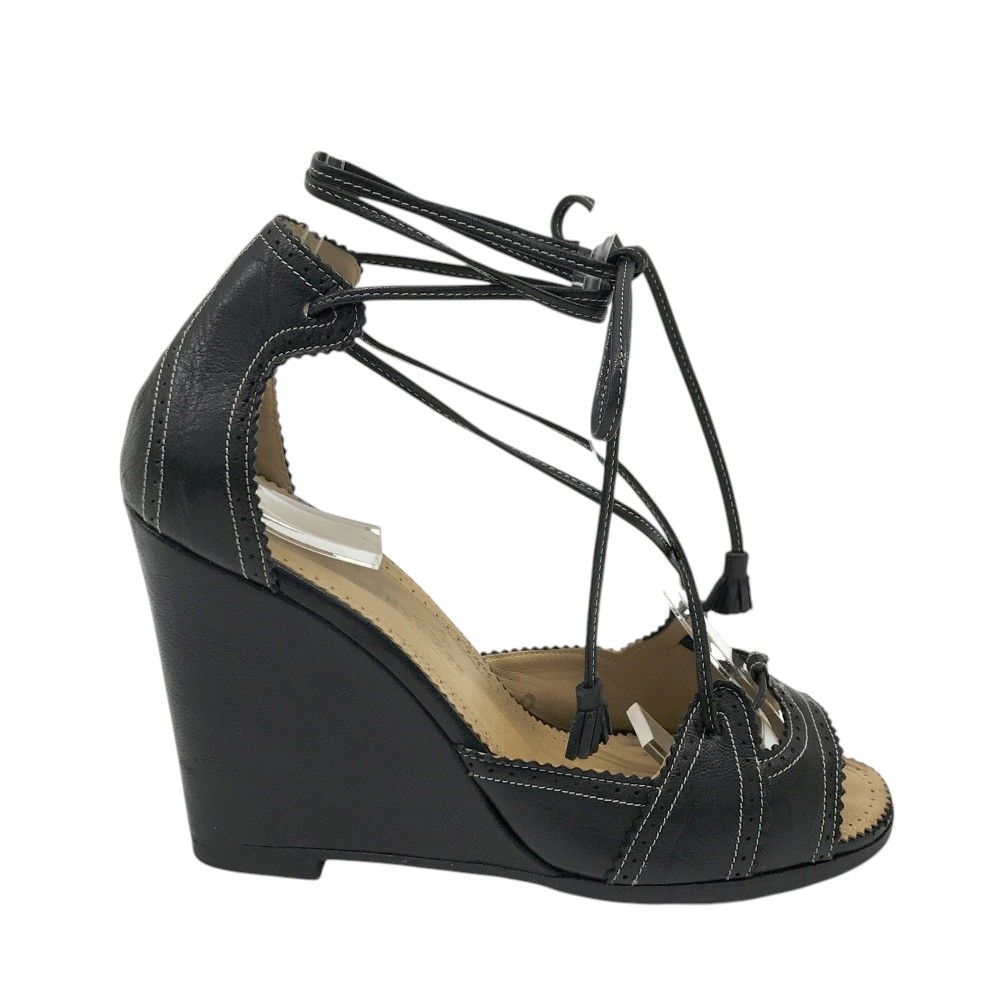 HERMES エルメス サンダル レザー ウェッジ ストラップ ブラック系 36
