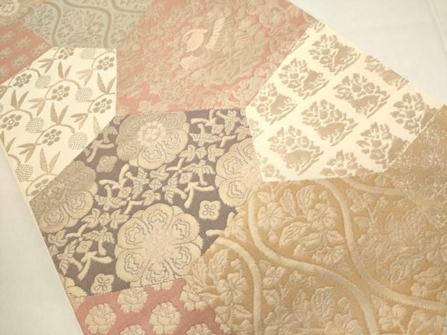 だ*ん様 名物裂袋帯 平和屋着物◎六通柄袋帯 名物裂 切嵌花鳥文 花兎 金糸 正絹 逸品