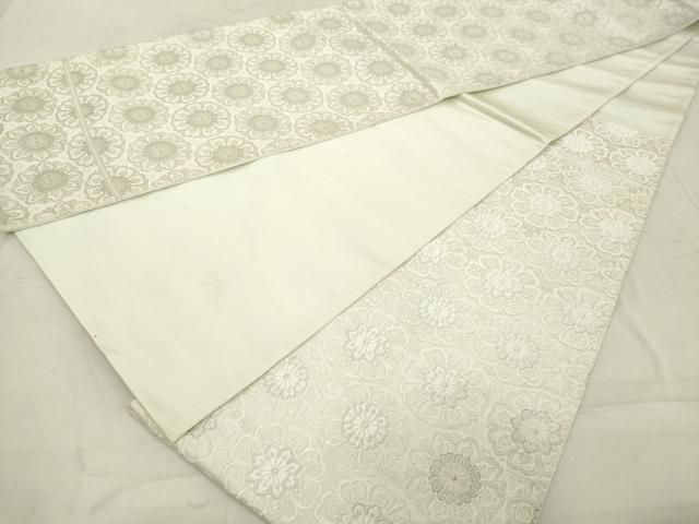 【極アンティーク】袋帯 六通 平安時代の町並み 金銀糸 正絹 ホワイト 平和屋着物◎六通柄袋帯 花尽くし 逸裳苑 あけみ錦 銀糸 正絹 逸品