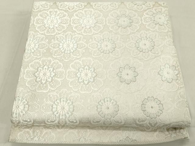 【極アンティーク】袋帯 六通 平安時代の町並み 金銀糸 正絹 ホワイト 平和屋着物◎六通柄袋帯 花尽くし 逸裳苑 あけみ錦 銀糸 正絹 逸品