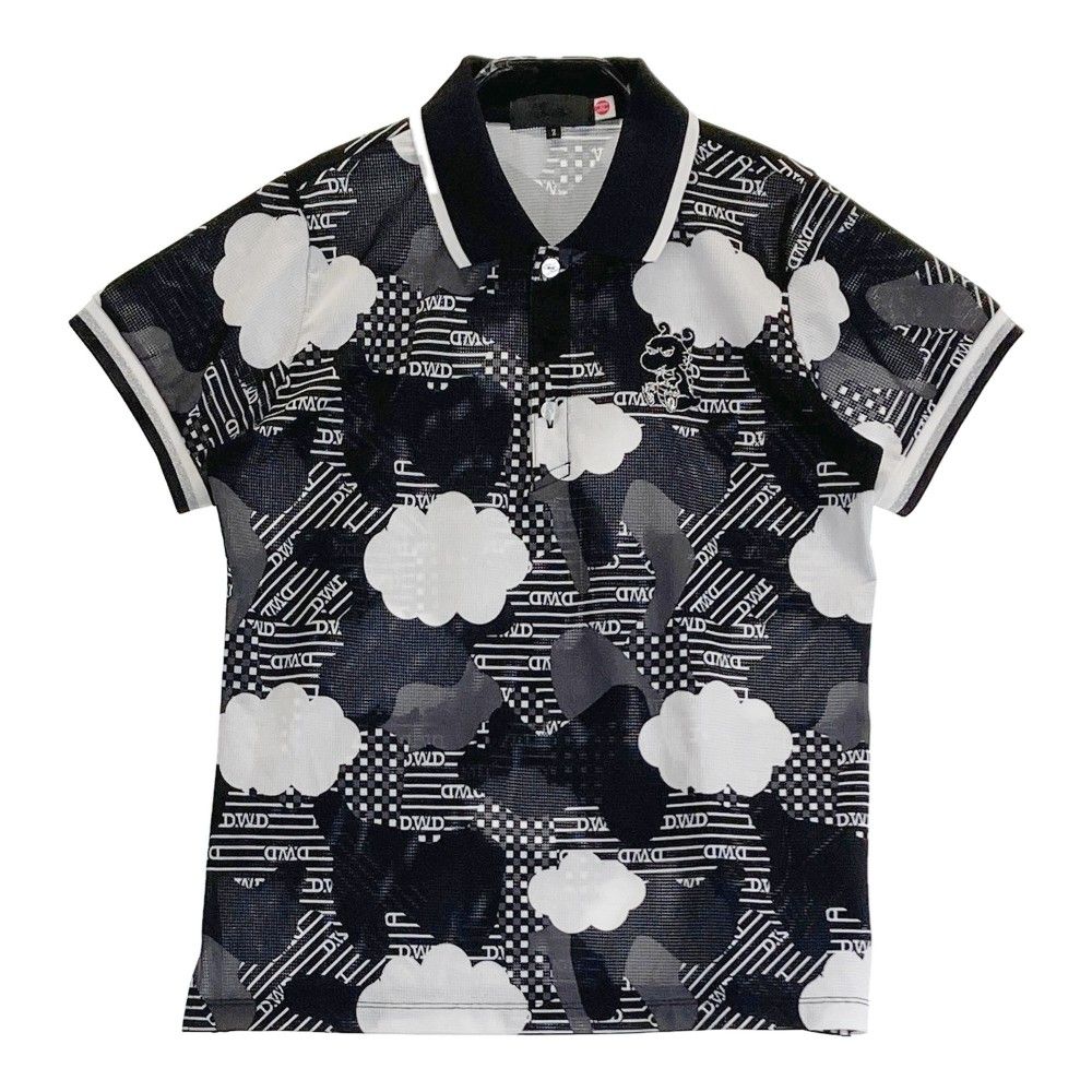 サイズ 2 DANCE WITH DRAGON ダンスウィズドラゴン モデル 半袖ポロシャツ チビドラ 雲柄 総柄 ブラック系 ゴルフウェア レディース ストスト