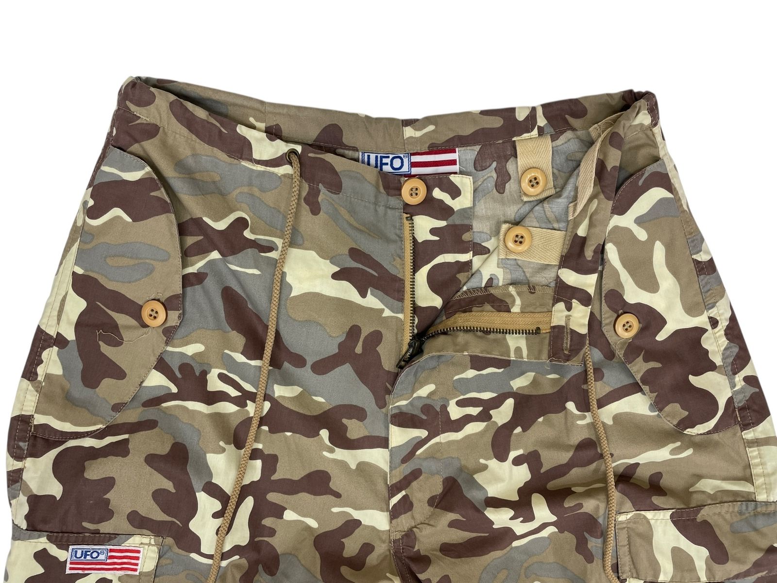 UFO カモフラージュカーゴパンツ UFO カモフラカーゴパンツ ドローコード付 00S 古着 迷彩 デザートカモ