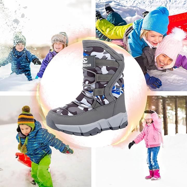 くもにせ(kumonice) スノーブーツ キッズ 男の子 スノーシューズ 女の子 長靴 ジュニア 子供 防水 防寒 雪遊び 雪用 冬 ウインターブーツ (グレー，  22.0 cm 2.5E)