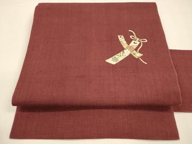 平和屋着物●みのむし工芸作家　草苑白水　九寸名古屋帯　生紬　短冊草花文　正絹　逸品　DAAZ4459cm 平和屋着物○みのむし工芸作家 草苑白水 九寸名古屋帯 生紬 短冊草花文