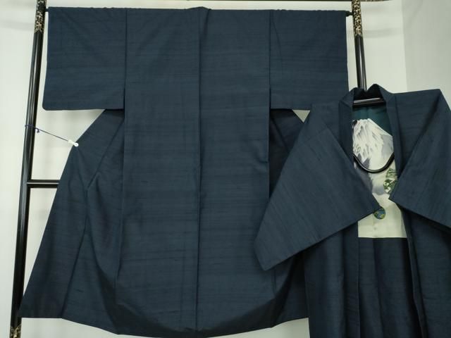 平和屋着物 男性 紬 アンサンブル 濃紺地 正絹 ps