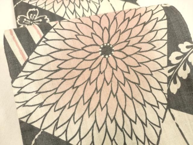 平和屋着物○半幅帯 型染 紬地 蜻蛉花唐草文 正絹 逸品 DAAZ4520cm