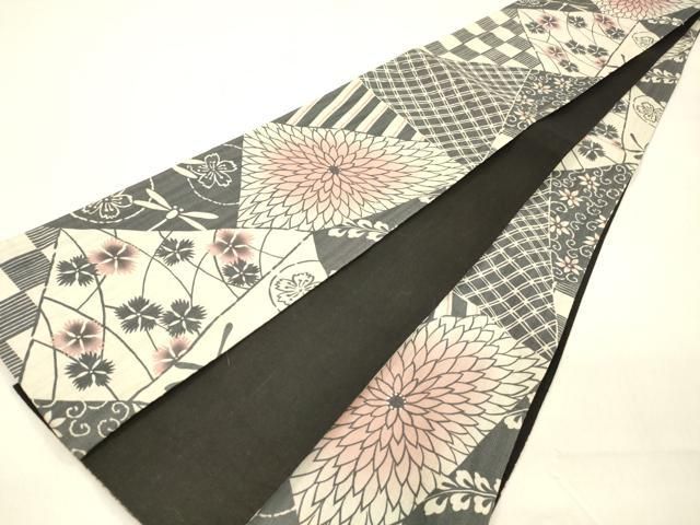 平和屋着物●半幅帯　型染　紬地　蜻蛉花唐草文　正絹　逸品　DAAZ4520cm 平和屋着物○半幅帯 型染 紬地 蜻蛉花唐草文 正絹 逸品 DAAZ4520cm