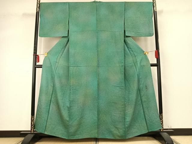 平和屋着物▽墨流しの第一人者　薗部正典　小紋　単衣　草花文　暈し染め　正絹　逸品　AABD0421fy 平和屋着物▽墨流しの第一人者 薗部正典 小紋 単衣 草花文 暈し染め