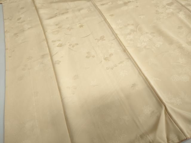  平和屋着物 上質な色無地 流水草花地紋 薄香色 正絹 ud 色無地 着物