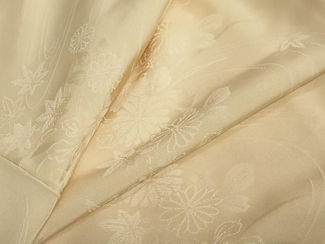 平和屋着物 上質な色無地 流水草花地紋 薄香色 正絹 ud