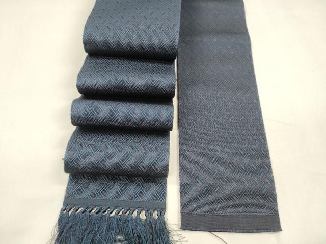 平和屋着物●男性　本場筑前博多織　両面　角帯　寺嶋織物謹製　檜垣文　証紙付き　正絹　逸品　DABA0420cm 平和屋着物○男性 本場筑前博多織 両面 角帯 寺嶋織物謹製 檜垣文 証紙