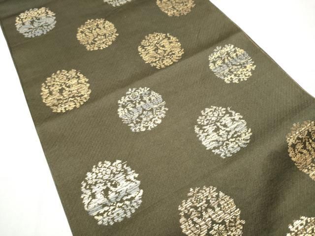 平和屋着物 六通柄 本袋帯 向かい鳥動物丸文 金糸 正絹 hy