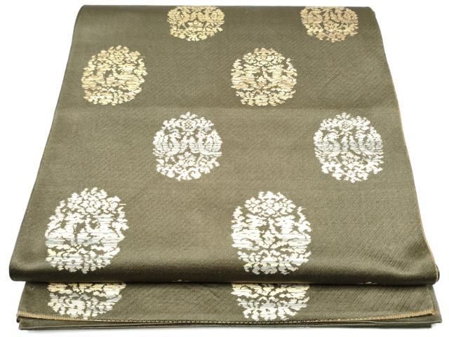 平和屋着物 六通柄 本袋帯 向かい鳥動物丸文 金糸 正絹 hy