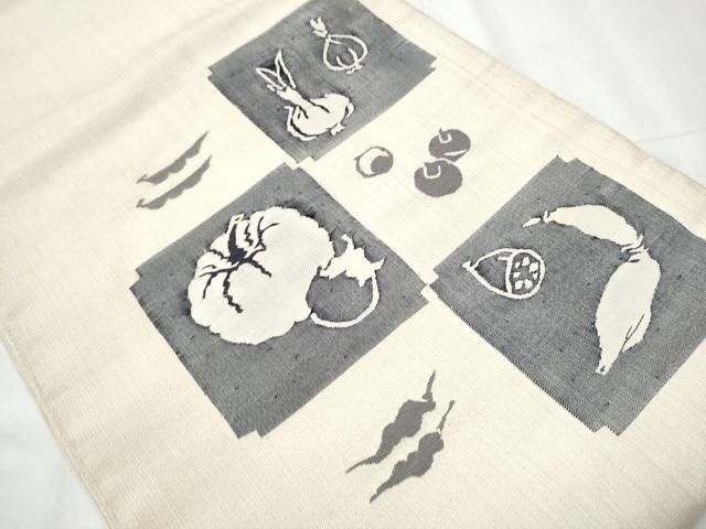 平和屋着物 太鼓柄袋帯 すくい織 成物 銀糸 正絹 hy