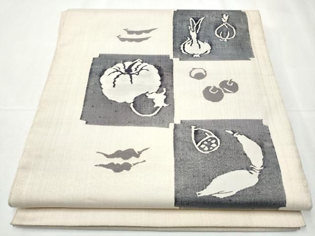 平和屋着物 太鼓柄袋帯 すくい織 成物 銀糸 正絹 hy