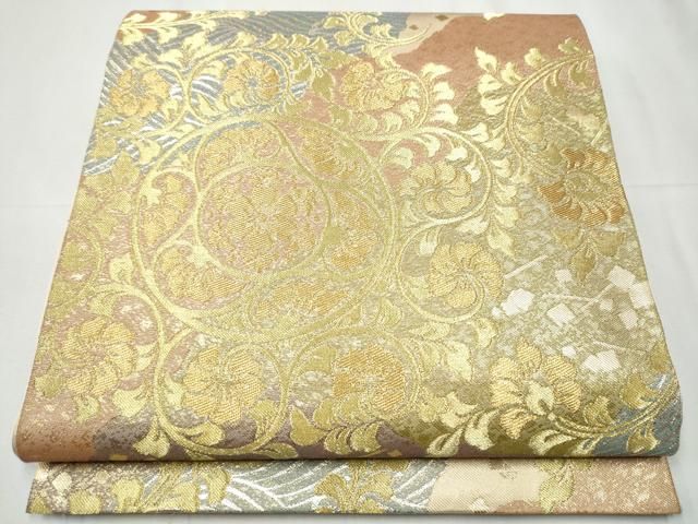 平和屋着物○西陣 川島織物 六通柄 本袋帯 花唐草文 金銀糸 正絹 逸品