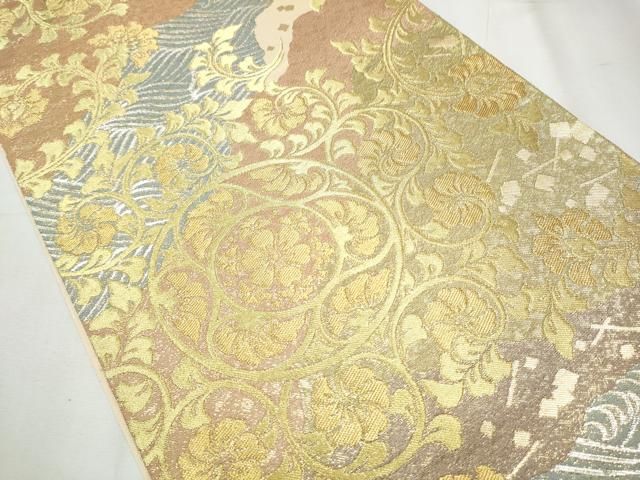 平和屋着物 西陣 川島織物 六通柄 本袋帯 花唐草文 金銀糸 正絹 hy