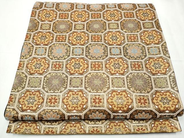 平和屋着物 六通柄袋帯 唐織 蜀江花文 金糸 正絹 hy