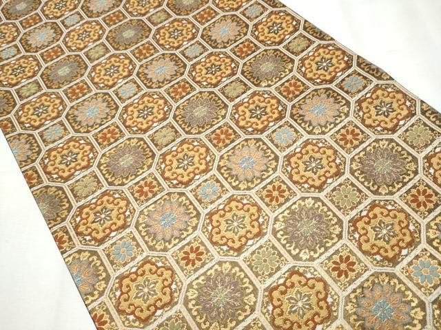 平和屋着物 六通柄袋帯 唐織 蜀江花文 金糸 正絹 hy