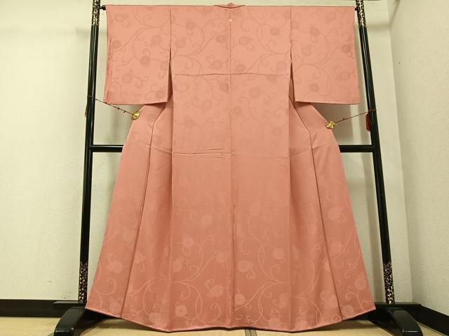 平和屋着物 上質な色無地 花唐草地紋 東雲色 正絹 ph