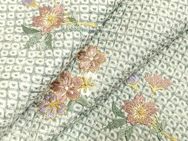 平和屋着物○訪問着 総絞り 刺繍 草花文 金糸 正絹 逸品 未使用