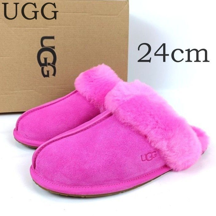 UGG アグ ふわふわスリッパ サンダル スカフェット Scuffette II 24.0 cm ピンク ムートン ブランド レディース 箱あり