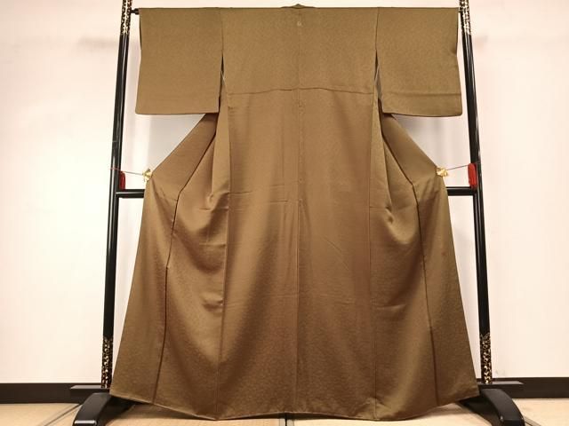 平和屋着物 染色作家 奥田祐斎 色無地 舞葉地紋 璃寛茶色 正絹 fy