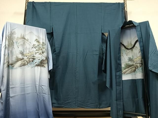 平和屋着物 男性 紬 アンサンブル 長襦袢 無双仕立て セット 亀甲絣 キングサイズ 正絹 fy