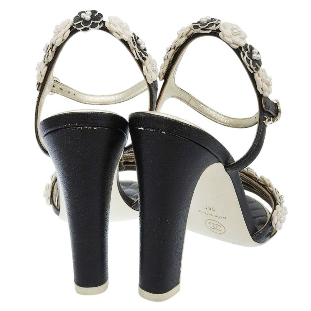 超美品 シャネル CHANEL カメリア×パール マトラッセソール ヒール