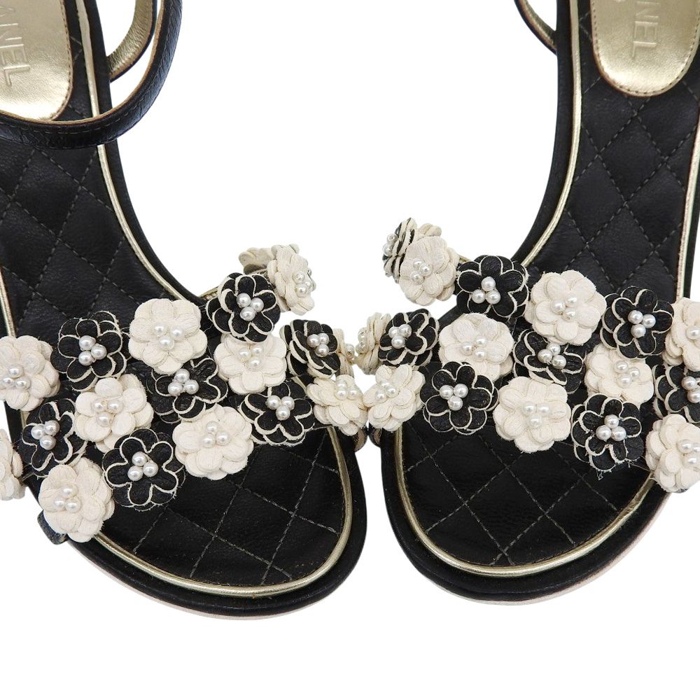 超美品 シャネル CHANEL カメリア×パール マトラッセソール ヒール