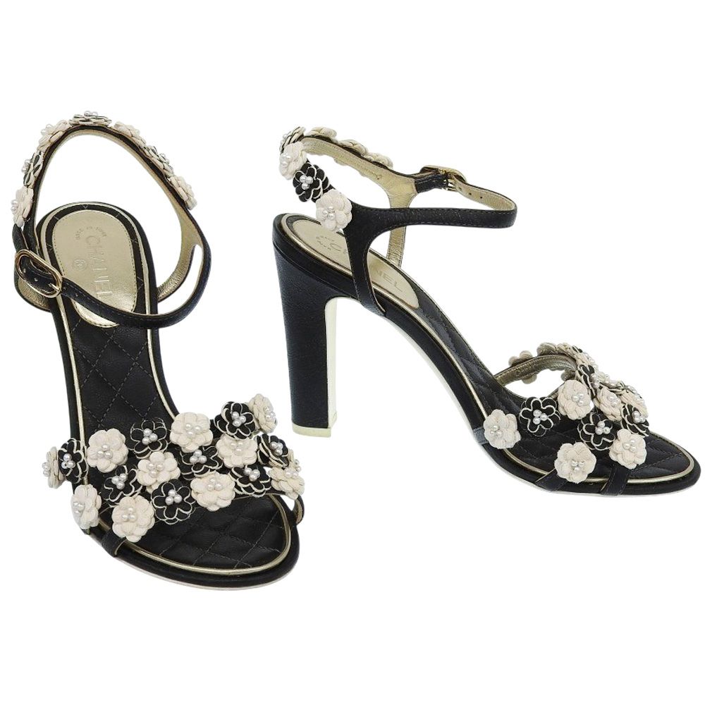 超美品 シャネル CHANEL カメリア×パール マトラッセソール ヒール