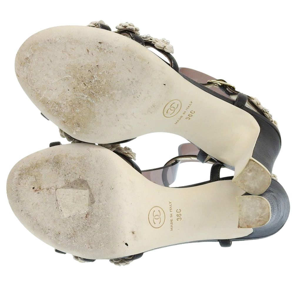 超美品 シャネル CHANEL カメリア×パール マトラッセソール ヒール