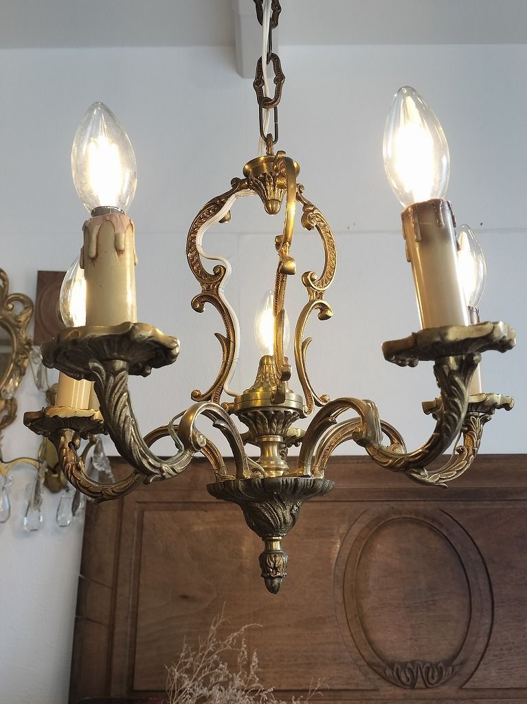 フランス アンティーク ブロンズ ケージ 装飾 シャンデリア 5灯 照明