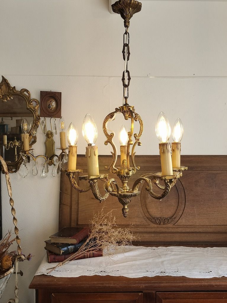 フランス アンティーク ブロンズ ケージ 装飾 シャンデリア 5灯 照明