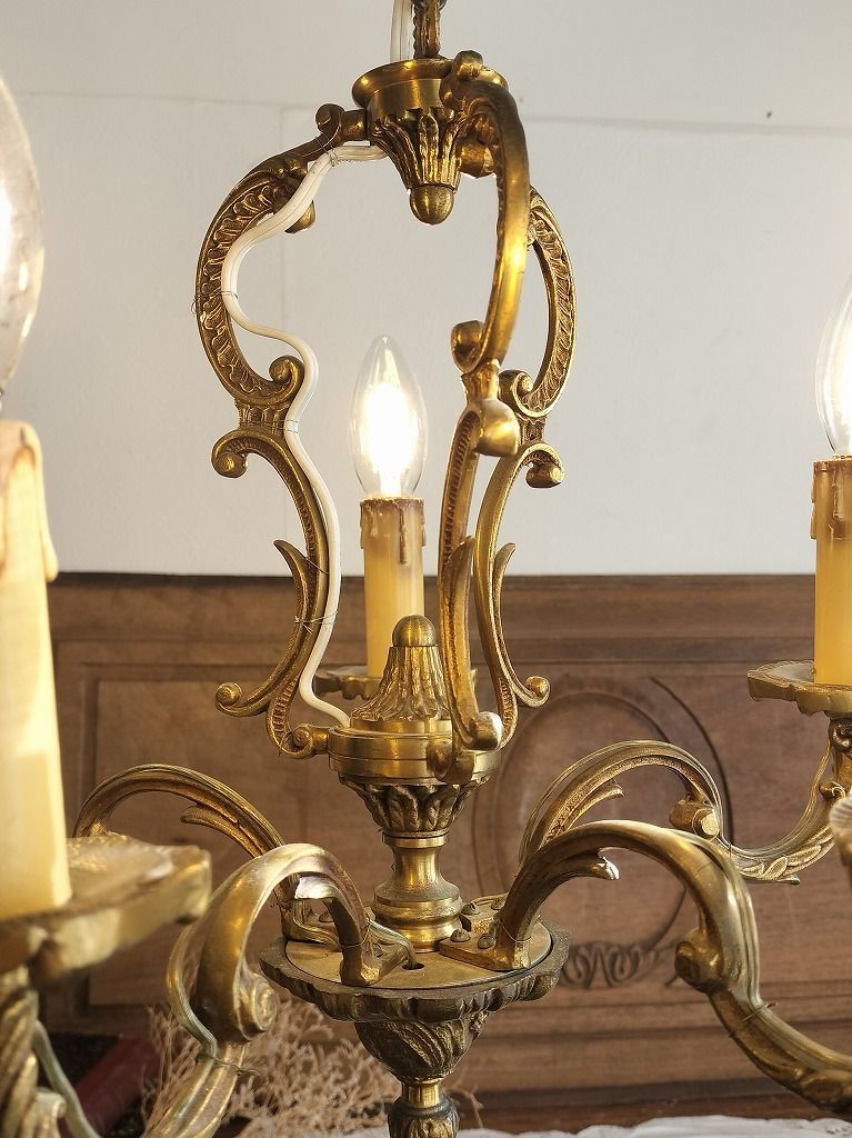 アンティーク調ブロンズ 5灯 シャンデリア フランス アンティーク 木製 ＆ ブロンズ 5灯 シャンデリア | キヤ