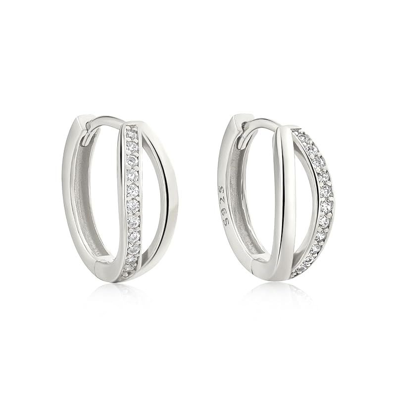 【新品】 Pasurohu ピアス K18 18金コーティング シルバー925 最高級キュービックジルコニア ダブルリング 人気 フープピアス レディース ローズゴールド ゴールド プラチナ 金属アレルギー対応 