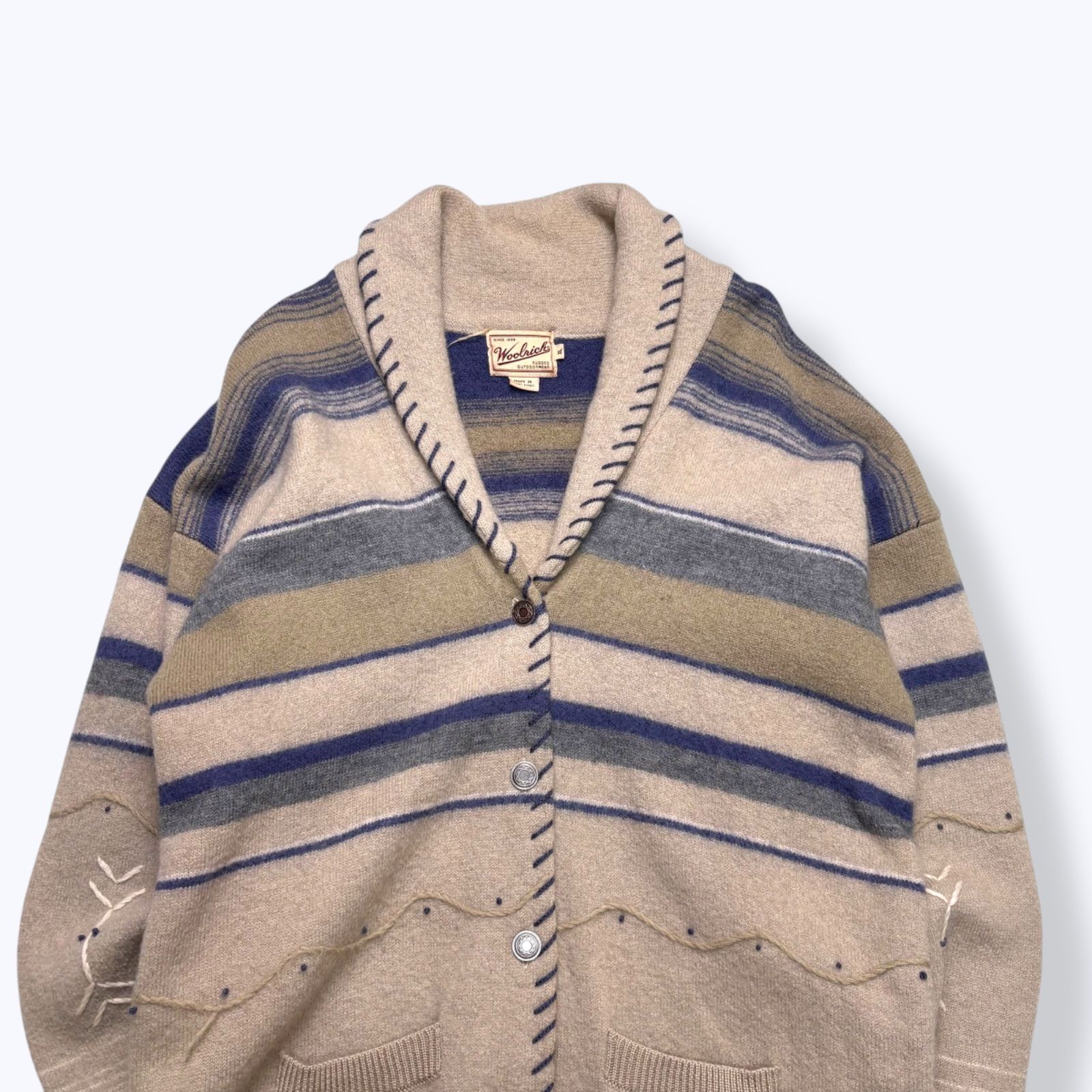 Rare】 90s Woolrich Multi Border Shawl Collar Cardigan 【XL】 90 