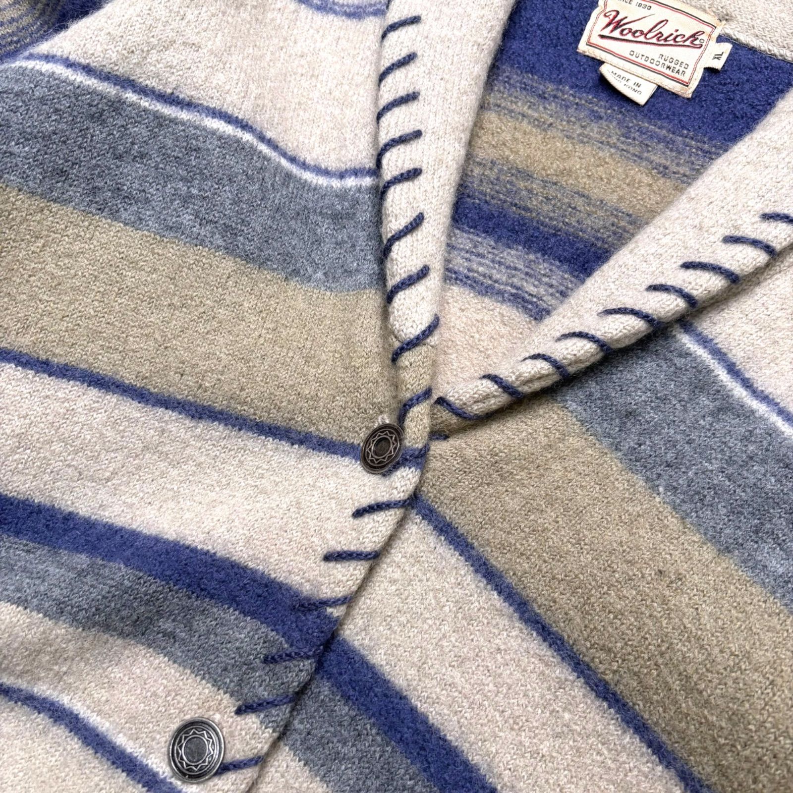 Rare】 90s Woolrich Multi Border Shawl Collar Cardigan 【XL】 90