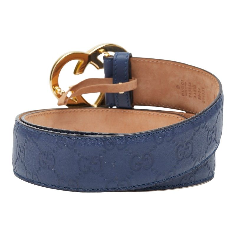 【極美品】グッチ　ベルト Gバックル 濃紺 ゴールド金具 レディース 本革 グッチ グッチシマ ハートバックル ベルト サイズ:85/34 245856 ブルー