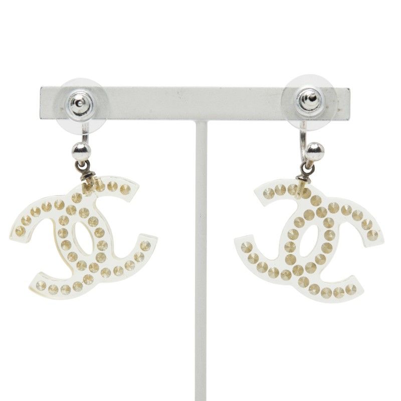 シャネル ココマーク ラインストーン クリア シルバー プラスチック